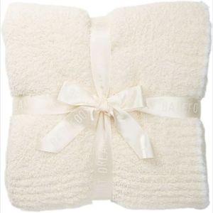 Barefoot Dreams Blanket Throw Contrast Trim Cream and White